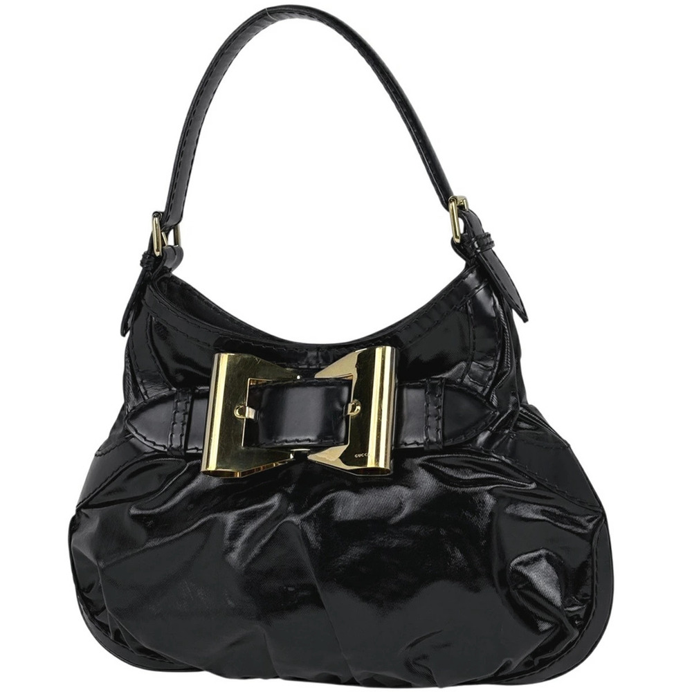 Gucci logo shoulder bag rion enamel handbag leather black